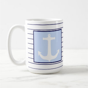 Mug Ancre blanche Capitaine Blue Stripes Sea Sailor