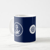 Mug Ancre, Bleu Roue Du Navire Et Blanc Maritime (Devant gauche)