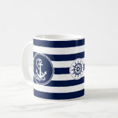 Mug Ancre, Bleu Roue Du Navire Et Blancs (Devant gauche)
