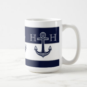 Mug Ancre Bleue marine  côtière Monogramme Café