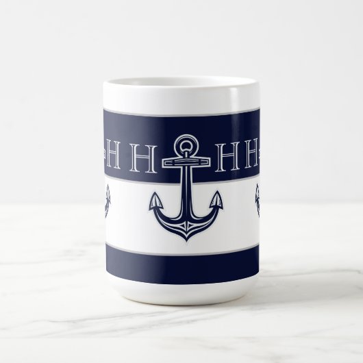 Mug Ancre bleue marine Monogramme côtier (Centre)