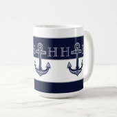 Mug Ancre bleue marine Monogramme côtier (Devant droit)