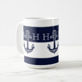Mug Ancre bleue marine Monogramme côtier (Devant gauche)
