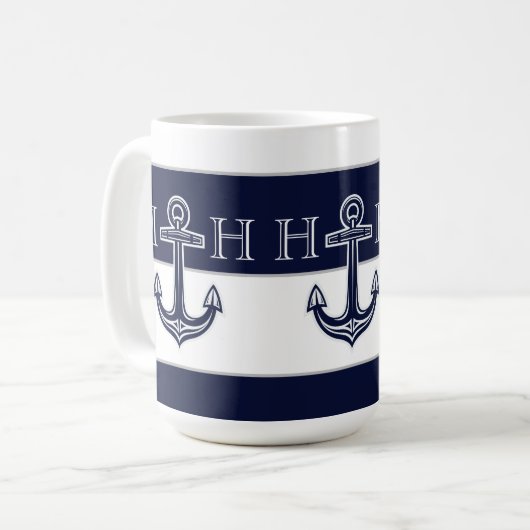 Mug Ancre bleue marine Monogramme côtier (Devant gauche)
