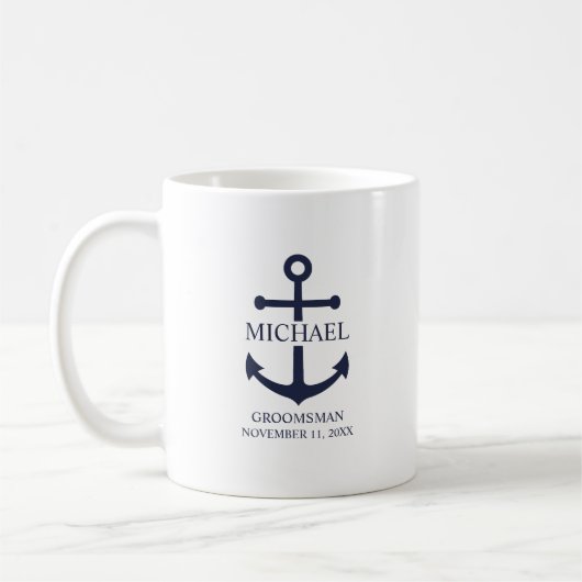 Mug Ancre Bleue marine Nautique Groomsmen personnalisé (Gauche)