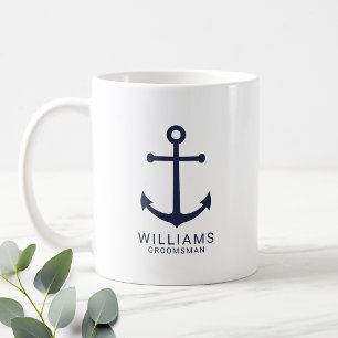 Mug Ancre Bleue marine Nautique Groomsmen personnalisé
