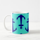 Mug Ancre Bleue Marine Sur Décor Côtier Turquoise (Gauche)