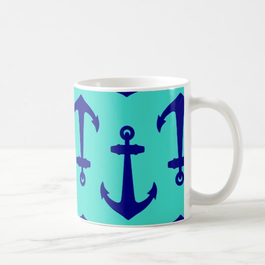 Mug Ancre Bleue Marine Sur Décor Côtier Turquoise (Droite)