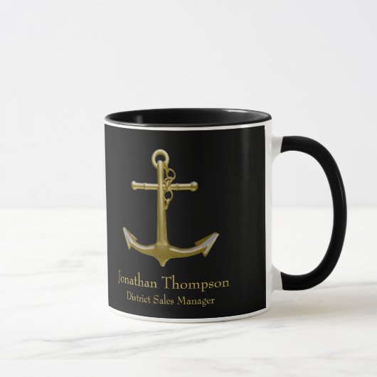 Mug Ancre classique en or nautique sur noir (Droite)