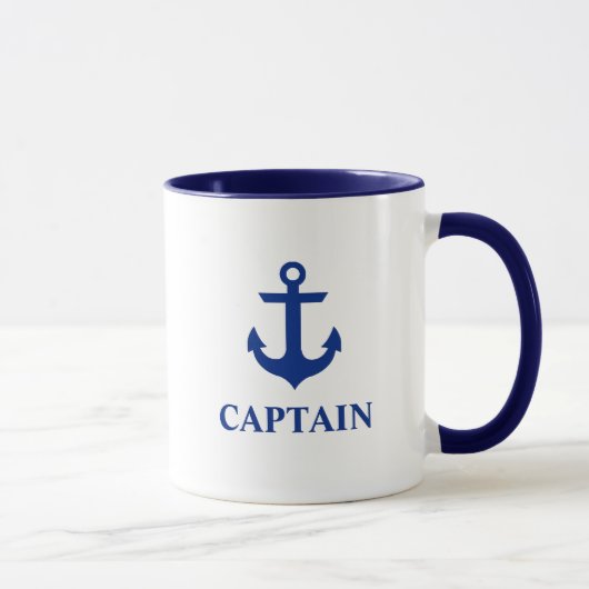 Mug Ancre de capitaine nautique bleu et blanc (Droite)