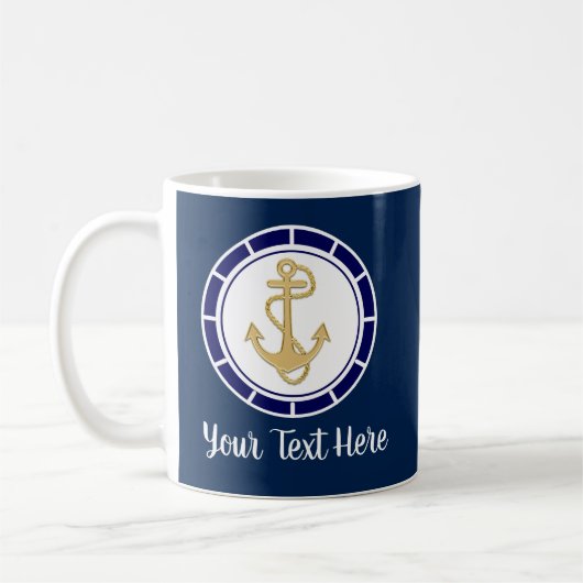 Mug Ancre dorée centrale Marine Bleu Nautique (Gauche)