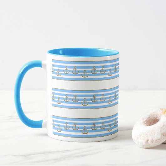 Mug Ancre dorée, symboles de l'amour. (Avec donut)