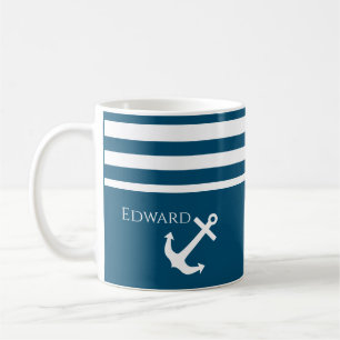 Mug Ancre et rayures minimalistes Nautiques