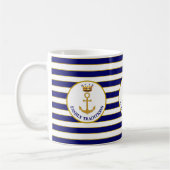 Mug Ancre familiale et couronne sur Bleu & Blanc rayé (Gauche)