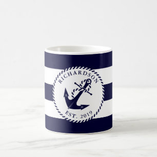 Mug Ancre marine Famille Bleu et Blanc Stripes