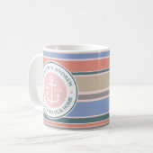 Mug Ancre Monogram Trendy Stripes Rose Nautical Plage (Devant gauche)