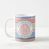 Mug Ancre Monogram Trendy Stripes Rose Nautical Plage (Gauche)