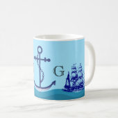 Mug Ancre nautique avec double monogramme (Devant droit)