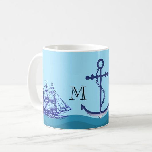 Mug Ancre nautique avec double monogramme (Devant gauche)