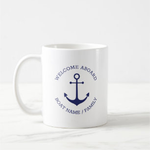 Mug Ancre nautique Bienvenue à bord Nom du bateau pers