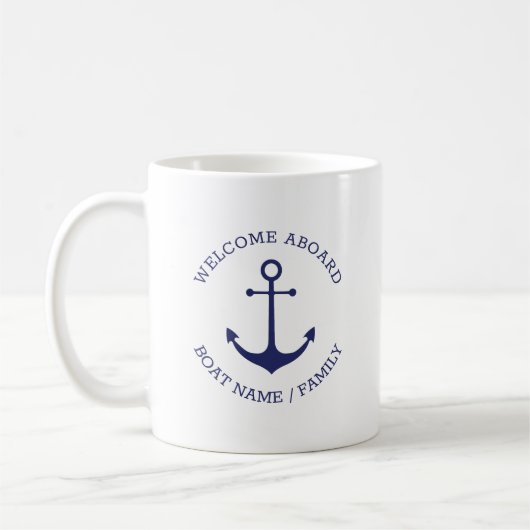 Mug Ancre nautique Bienvenue à bord Nom du bateau pers (Gauche)