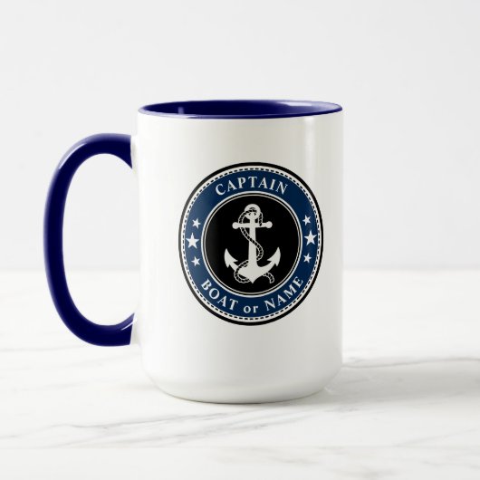 Mug Ancre nautique Capitaine Bateau ou Nom Grand 2 Côt (Gauche)
