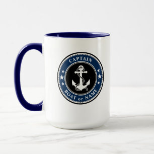 Mug Ancre nautique Capitaine Bateau ou nom Large 2 cô