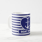 Mug Ancre nautique Coeur Design Bleu Blancs Blancs (Devant gauche)