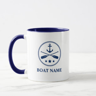 Mug Ancre nautique et aviron Ajouter bateau ou nom