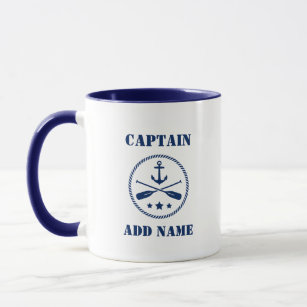 Mug Ancre nautique et aviron Nom du capitaine ou du ba