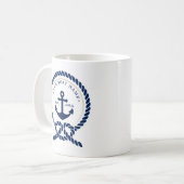 Mug Ancre nautique et corde Nom du bateau Marine Bleu (Devant gauche)