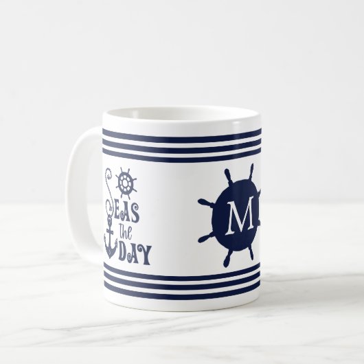 Mug Ancre nautique LE JOUR Marine Monogrammed (Devant gauche)