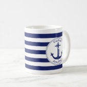 Mug Ancre nautique Marine Bleu Capitaine Personnalisé (Devant droit)