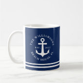Mug Ancre nautique Marine Blue Beach Maison Nom de fam (Gauche)