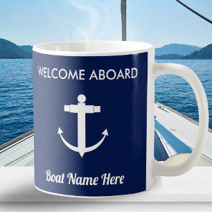 Mug Ancre nautique Marine Blue Welcome Aboard