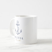 Mug Ancre nautique Monogramme bleu marine (Devant gauche)