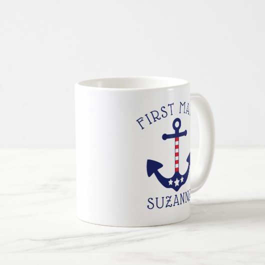 Mug Ancre nautique Patriotic First Mate Ajouter un nom (Devant droit)