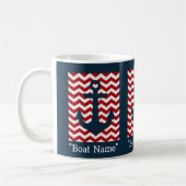 Mug Ancre nautique Rouge Blanc Bleu Nom du bateau Text (Gauche)