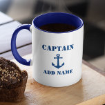 Mug Ancre nautique vintage Nom du capitaine ou du bate<br><div class="desc">Ancre nautique vintage en bleu marine avec votre nom de capitaine ou nom de bateau personnalisé Coffee Mug.</div>