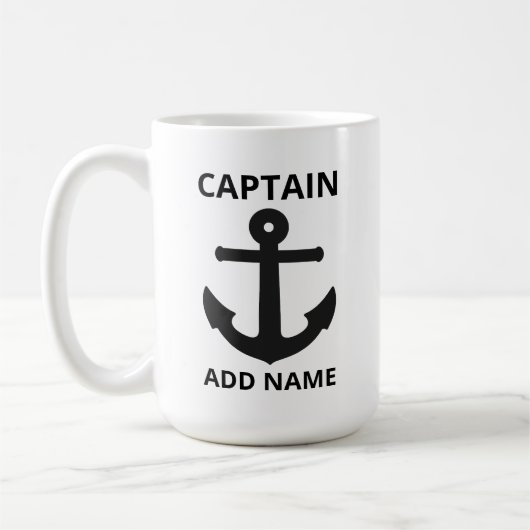 Mug Ancre noire personnalisable Nom du capitaine (Gauche)