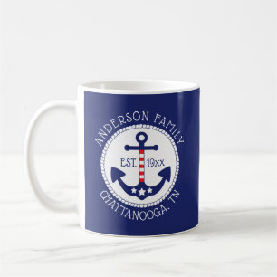 Mug Ancre patriotique nautique Nom de famille Marine B