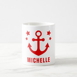 Mug Ancre rouge clip art nautique & étoiles 