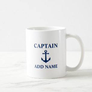 Mug Ancre vintage Marine Blue Nom du capitaine ou du b