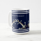 Mug Ancres bleues marines blanches personnalisées (Devant gauche)