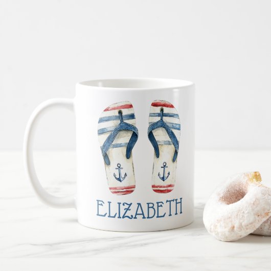 Mug Ancres nautiques et taches Flip Flops (Avec donut)