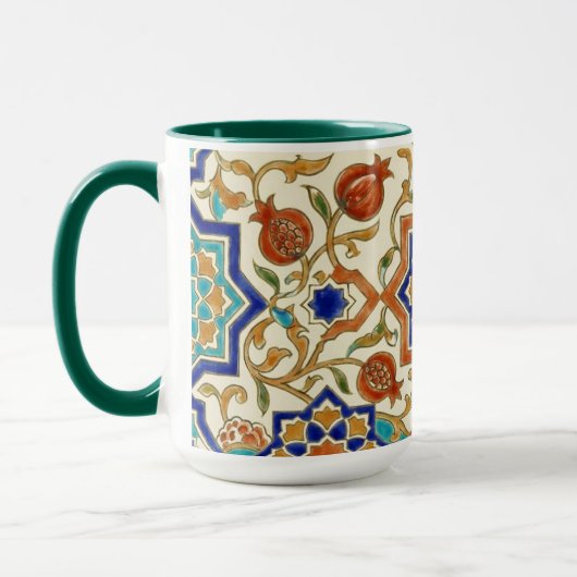 Mug Andalusian Pomegranate & Blue Star Geometric Tile  (Gauche)