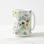 Mug Anémones rose, blanc et jaune. (Devant droit)