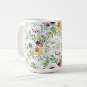 Mug Anémones rose, blanc et jaune.