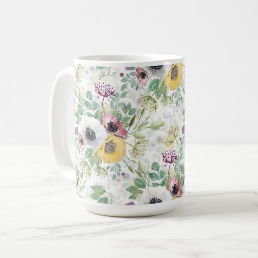 Mug Anémones rose, blanc et jaune. (Devant gauche)