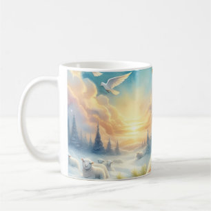 Mug Ange de Noël avec agneau en paix en hiver